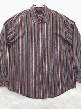 Brandini Shirt Mens Large Pink Blue Striped Long Sleeve Flip Cuffs Button-Up